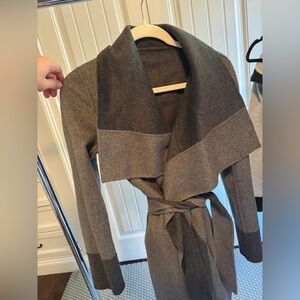 Diane Von Furstenberg Coat | Riversible Wrap Coat | Dark Gray/Light Gray XS